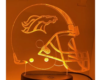 Denver Broncos Football Helmet Light-up Sign w/ Color Changing LED remote