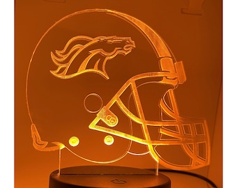 Denver Broncos Football Helmet Light-up Sign w/ Color Changing LED remote