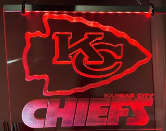 Kansas City Chiefs Edge-lit Hanging Bar Sign 12 x 9.5 inches