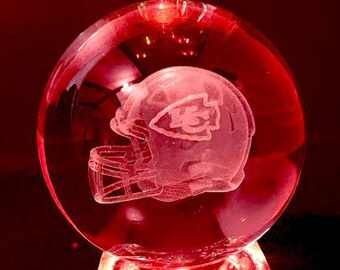 Kansas City Chiefs Helmet 3D Laser Engraved Crystal Ball with Color Changing Light Stand (Batteries Included)