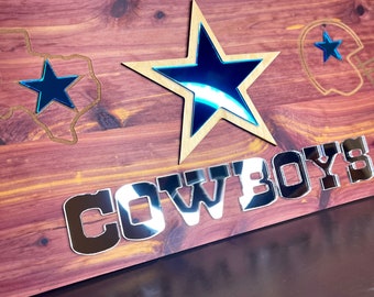 Dallas Cowboys Mirrored-Acrylic on Cedar Football Wall Plaque | Cowboys Fan Decor