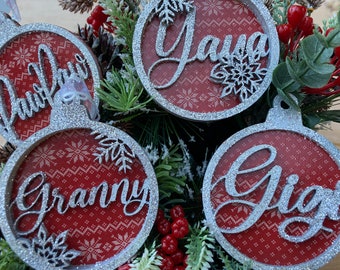 Christmas Ornament Family-Different names for Grandma and Grandpa, also favorite uncle and aunt, best brother, bestie, etc.