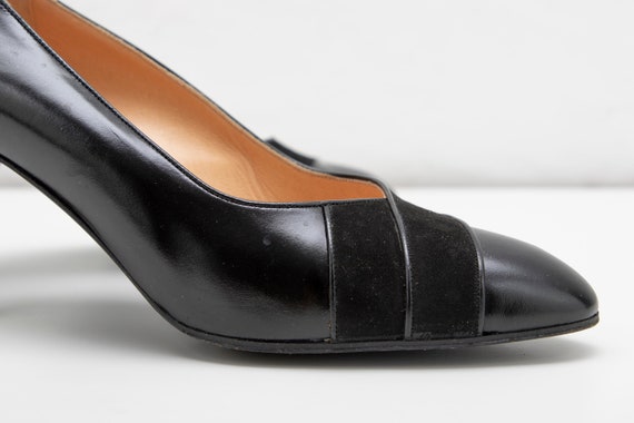 Vintage Style Shoes 80s Cleavage With Black Leather Heels Velvet Inserts Shoes With Black Leather Heel Velvet Inserts