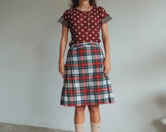 True Vintage White Tartan Wool Skirt XS