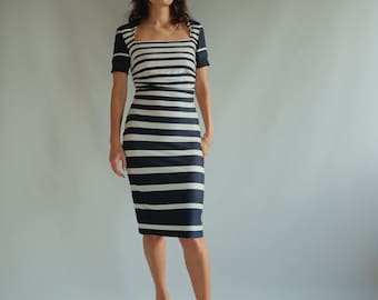 Jean Paul Gaultier Square Neck Stripe Dress