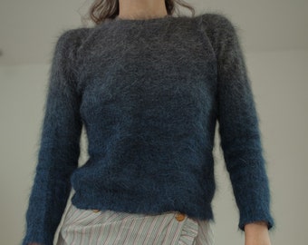 Italiaanse vintage blauwe Ombre Angora gebreide top XS