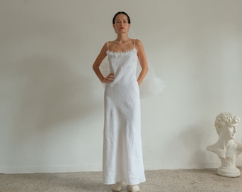 90s Moschino Crisp White Linen Slip Dress and Coat Set M