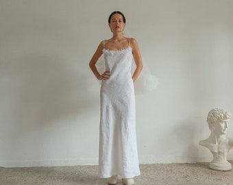 90s Moschino Crisp White Linen Slip Dress and Coat Set M