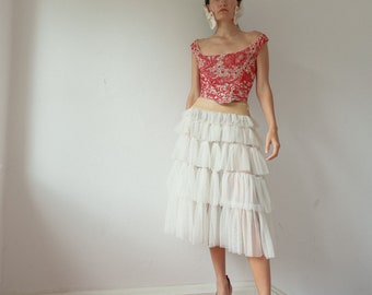 1990s Vivienne Westwood Red Label Ivory and Red Corset Archival Tag size UK10