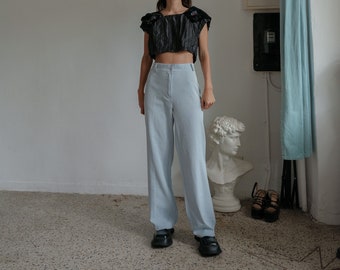 Pantaloni a gamba larga a vita alta color azzurro cielo, stile True Vintage.