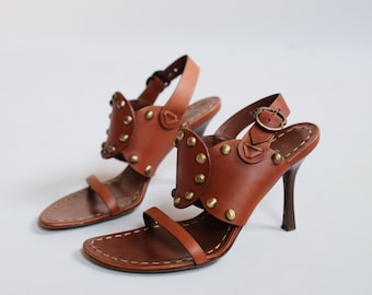 Vintage Celine Brown Leather Heeled Sandal  Size 38