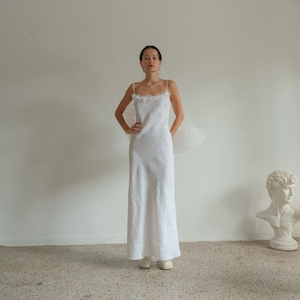 90s Moschino Crisp White Linen Slip Dress and Coat Set M