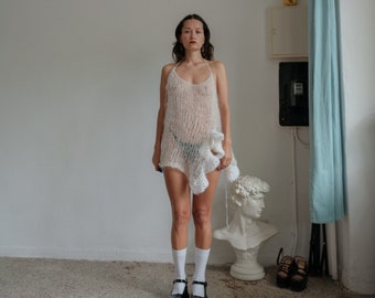 Ramonas Knit! Vestido curto de babados em mohair com babados