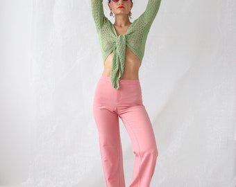 Barbie Pastel Pink High Waisted Flared Trousers Vintage (NZ)