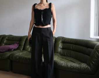 Y2K Black Trousers with contrast beige over stitch