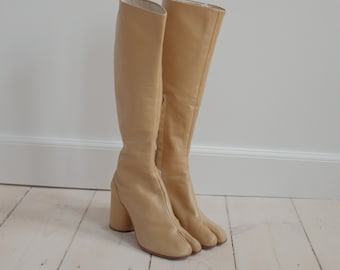 Margiela Tabi Knee High Boots: 2004 Beige Leather, EU 38 / UK 5