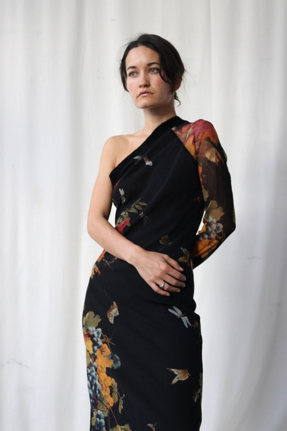 90s Gaultier Mesh Butterfly One Shoulder Dress