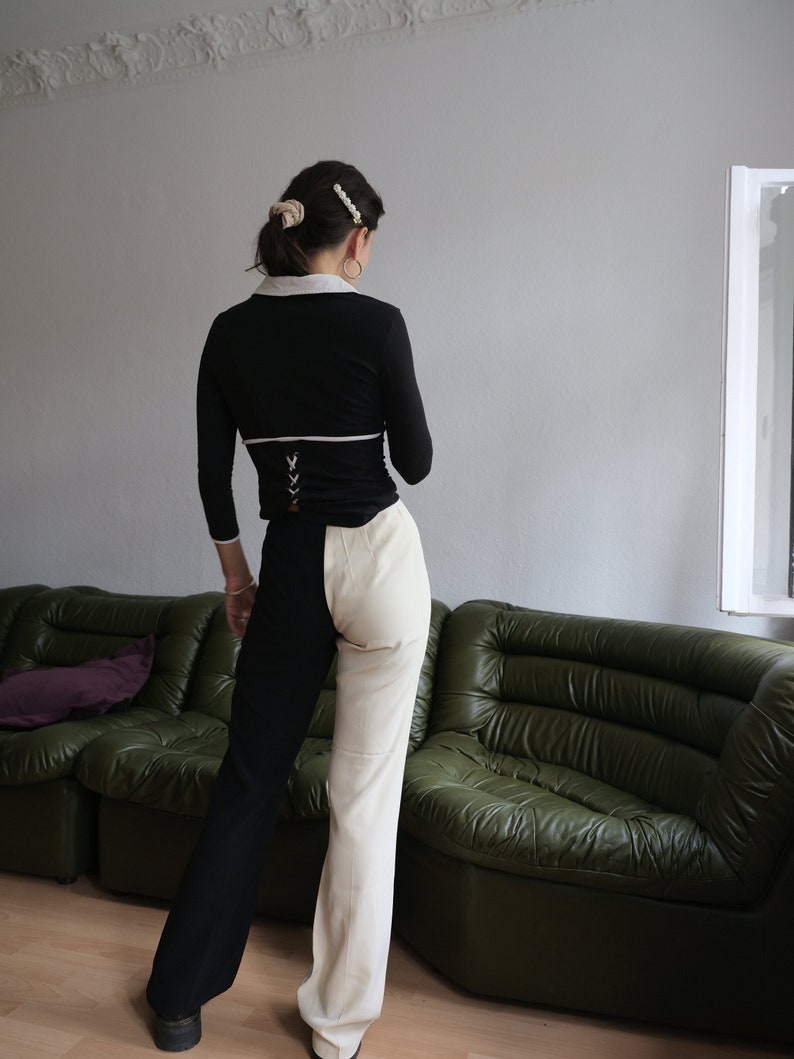 SOLD Moschino Black and Cream panel pants Vintage early 90s maybe late 80s zdjęcie 8