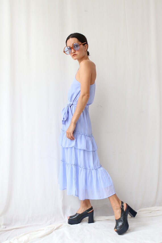 Baby Blue One Shoulder ruffle dress
