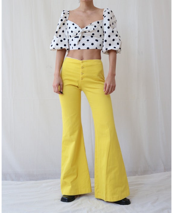 true vintage 70s bright yellow bell bottoms jumbo
