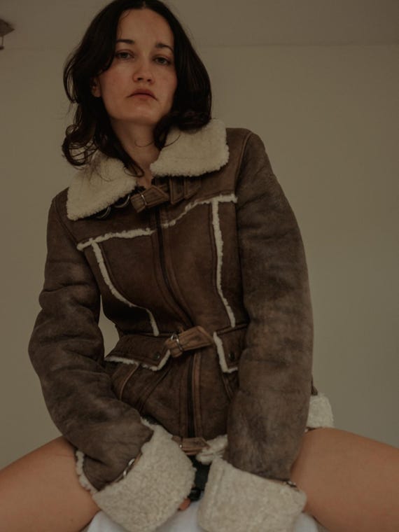 Iceberg Shearling Fliegerjacke Vintage XS/S Echtes Schafsfell und