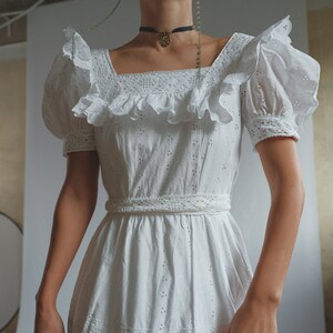 True Vintage White Cotton Anglaise Puff Sleeve Dress image 8