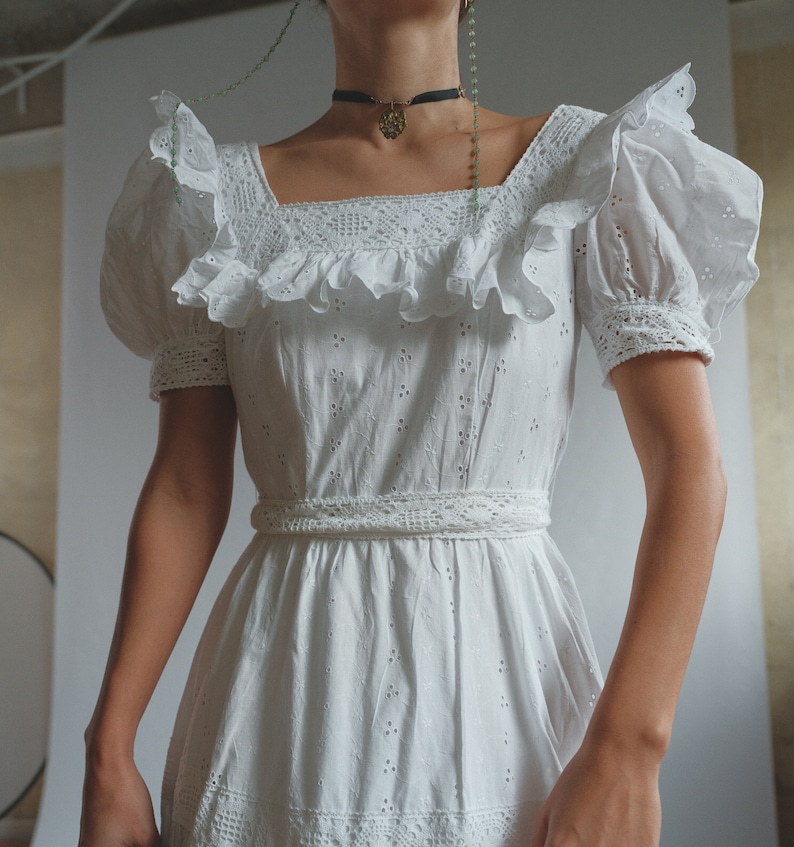 True Vintage White Cotton Anglaise Puff Sleeve Dress image 8