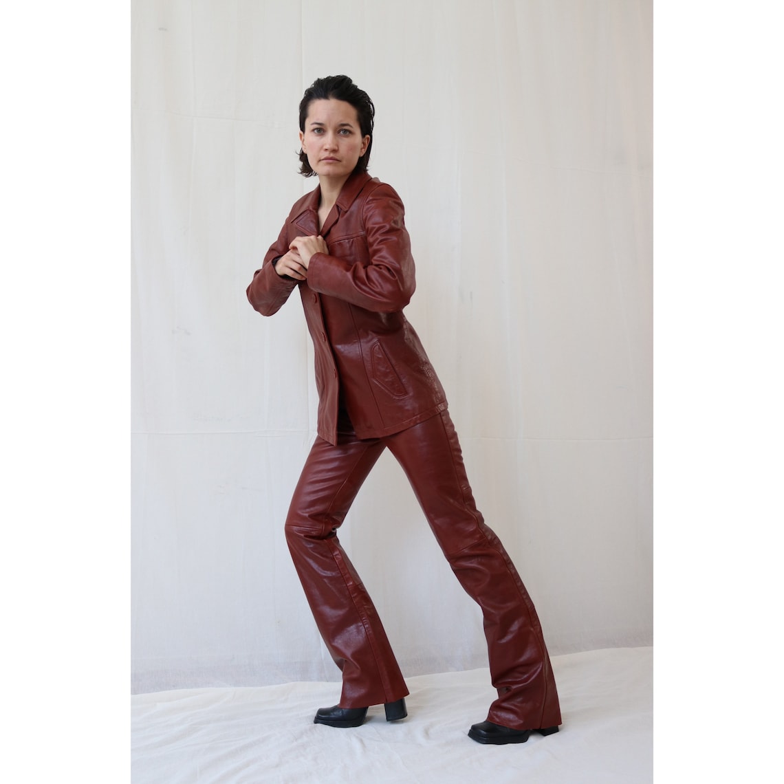 leather trouser suit