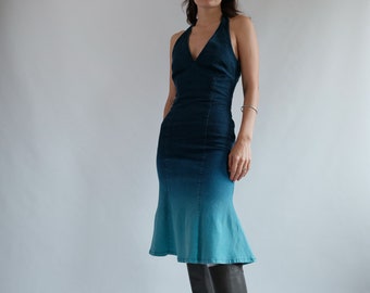 Moschino Denim Blue Ombre balayage Dip dye   Halter Neck Dress