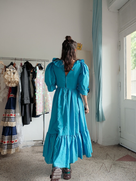 True Vintage Bow Turquoise Mega Puff Sleeve Dress - image 4