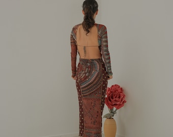 Jean Paul Gaultier Spring 1997  Archival Backless Print Mesh Dress