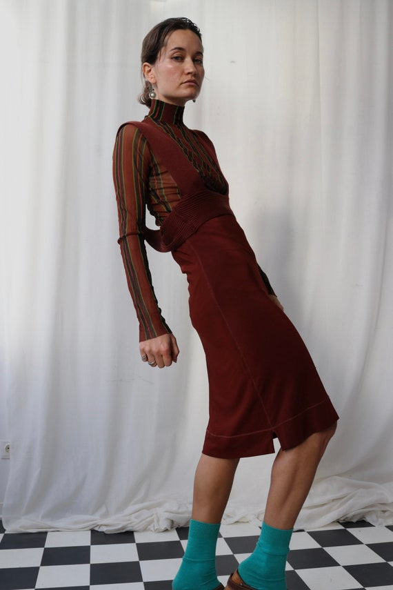 90s Jean Paul Gaultier Maroon MIDI Dress M