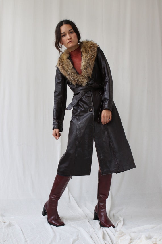 Black Leather and Real Fur Penny Lane Afghan Coat