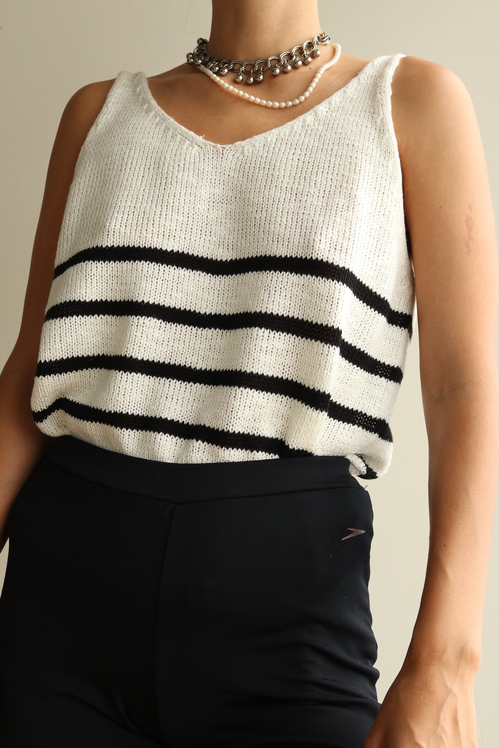 navy and white striped vest top