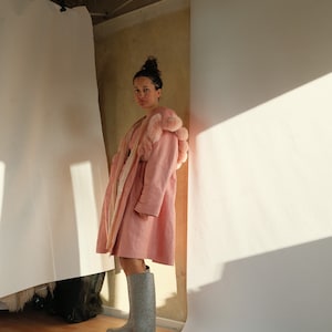 SOLD True Vintage Barbie Pink Leather and Fur Hooded Coat OSFM