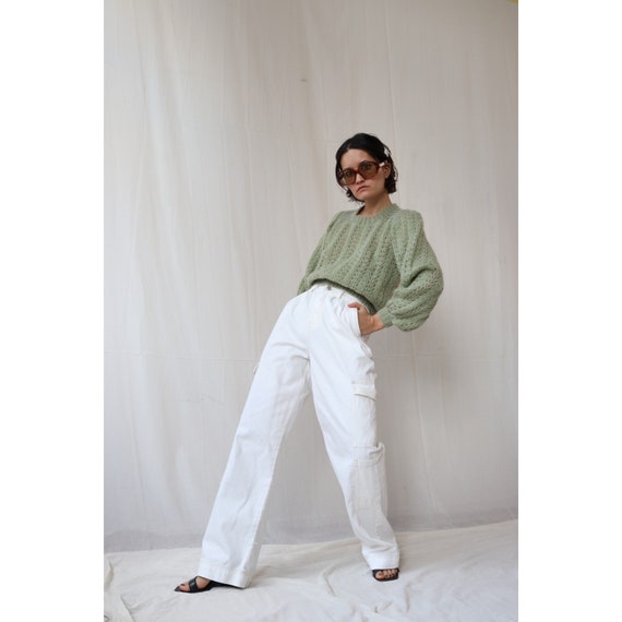 Moss Green Hand Knitted Mohair blend Cardigan Ball