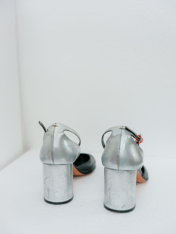 Maison Margiela Black and Silver Ankle Strap Stacked Tabi Maison Margiela Black and Silver Ankle Strap Stacked Tabi