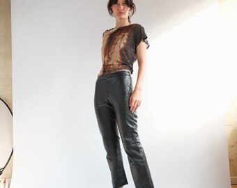 Vintage Black Buttery Soft Leather Cropped Trousers XS-S