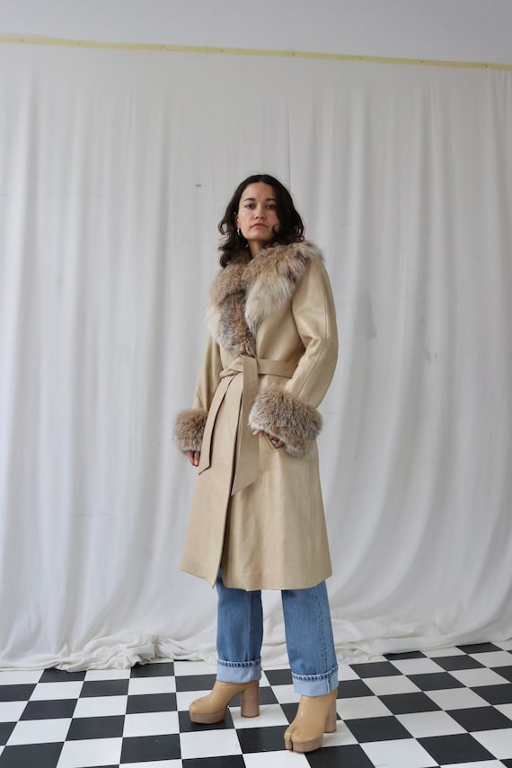 Beige Penny Lane Leather and fur coat