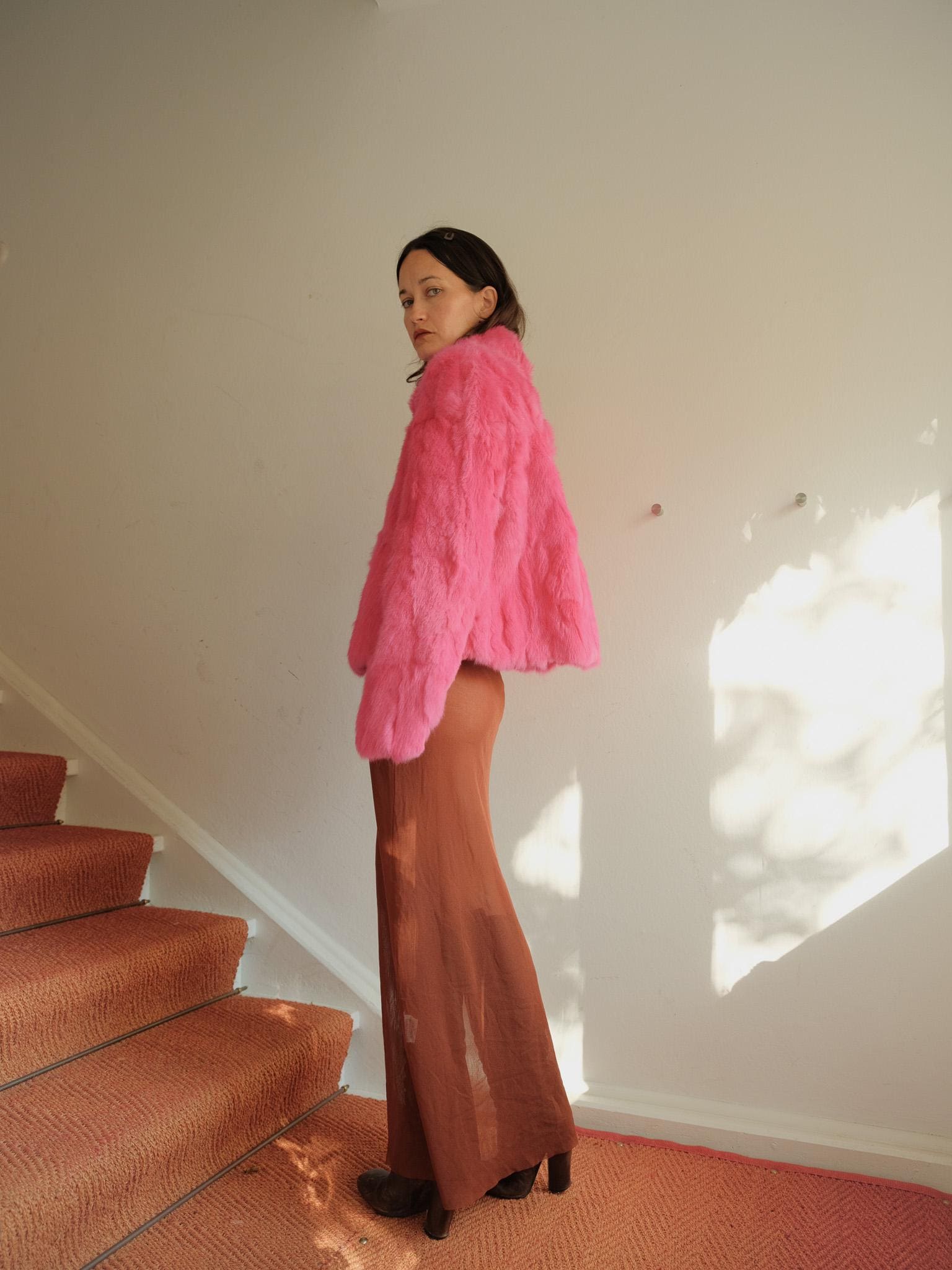 ブルマリン ブルーガール ラビットファー ホットピンク コート XS-S