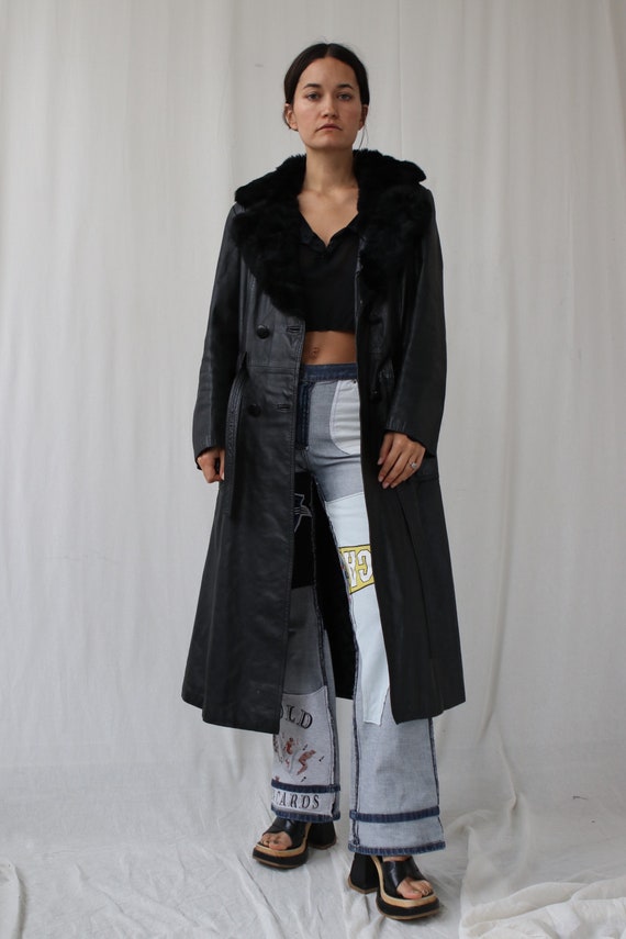 Black Leather and Real Fur Penny Lane Afghan Coat