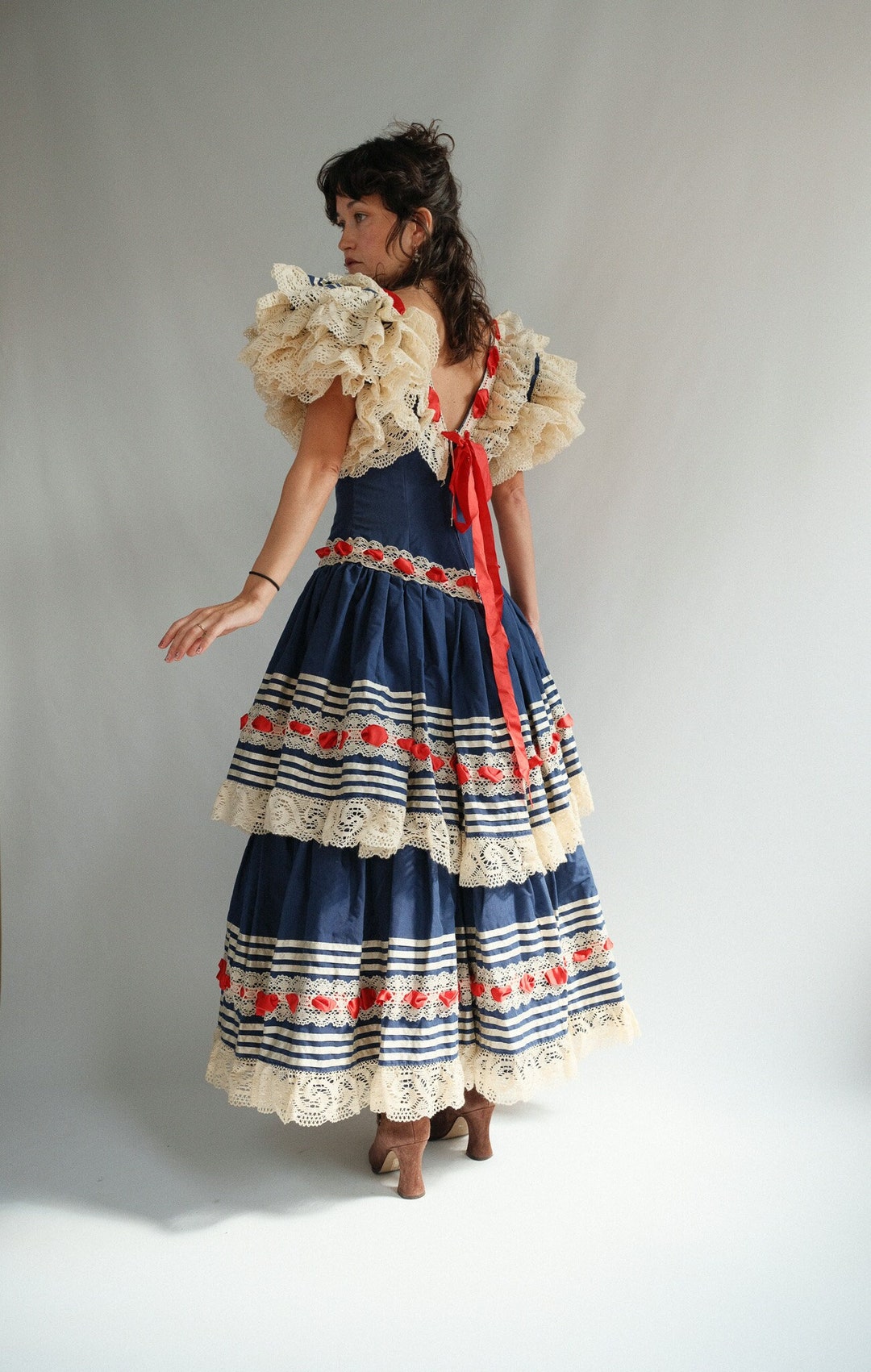 True Vintage Dolce Gabbana DG Blue White Red Cotton and Lace Puff
