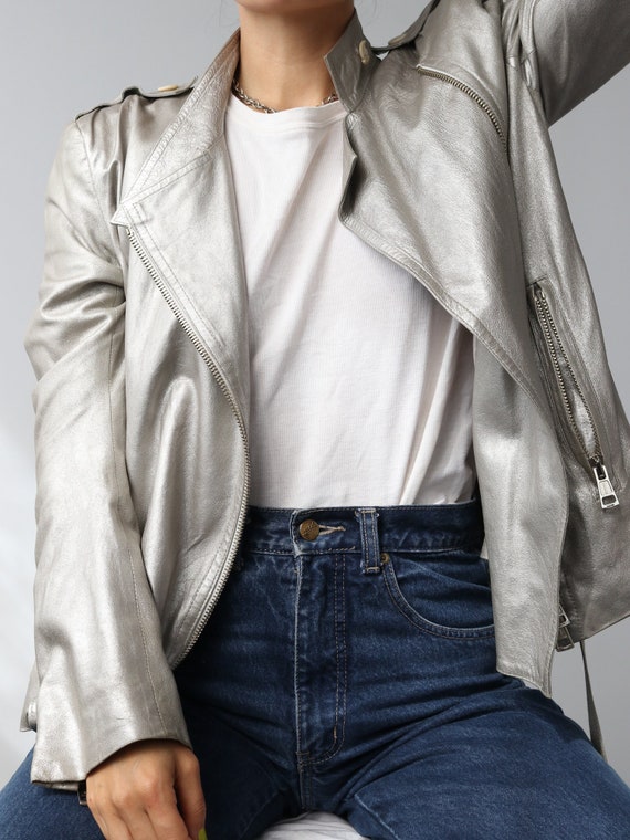 Ann Demeulemeester Silver Leather Jacket 36 - Etsy Norway