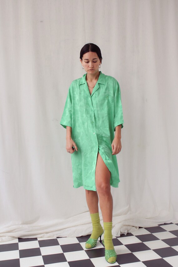 Italian Vintage 100% Silk Lime Green Shirt Dress