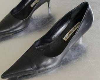 Vintage Archive Prada Early 2000s Black Leather Kitten Heel Mules