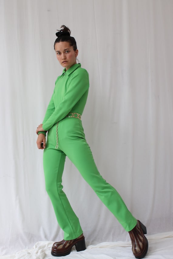 True Vintage Handmade 70s Lime Green Zip Front Boi