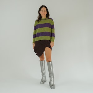 Purple and Lime Green Stripe Alpaca and Wool Knit S/M Made in Italy image 3