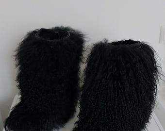 Botas Prada Yeti negras de los años 90, piel de cabra mongola, talla 39