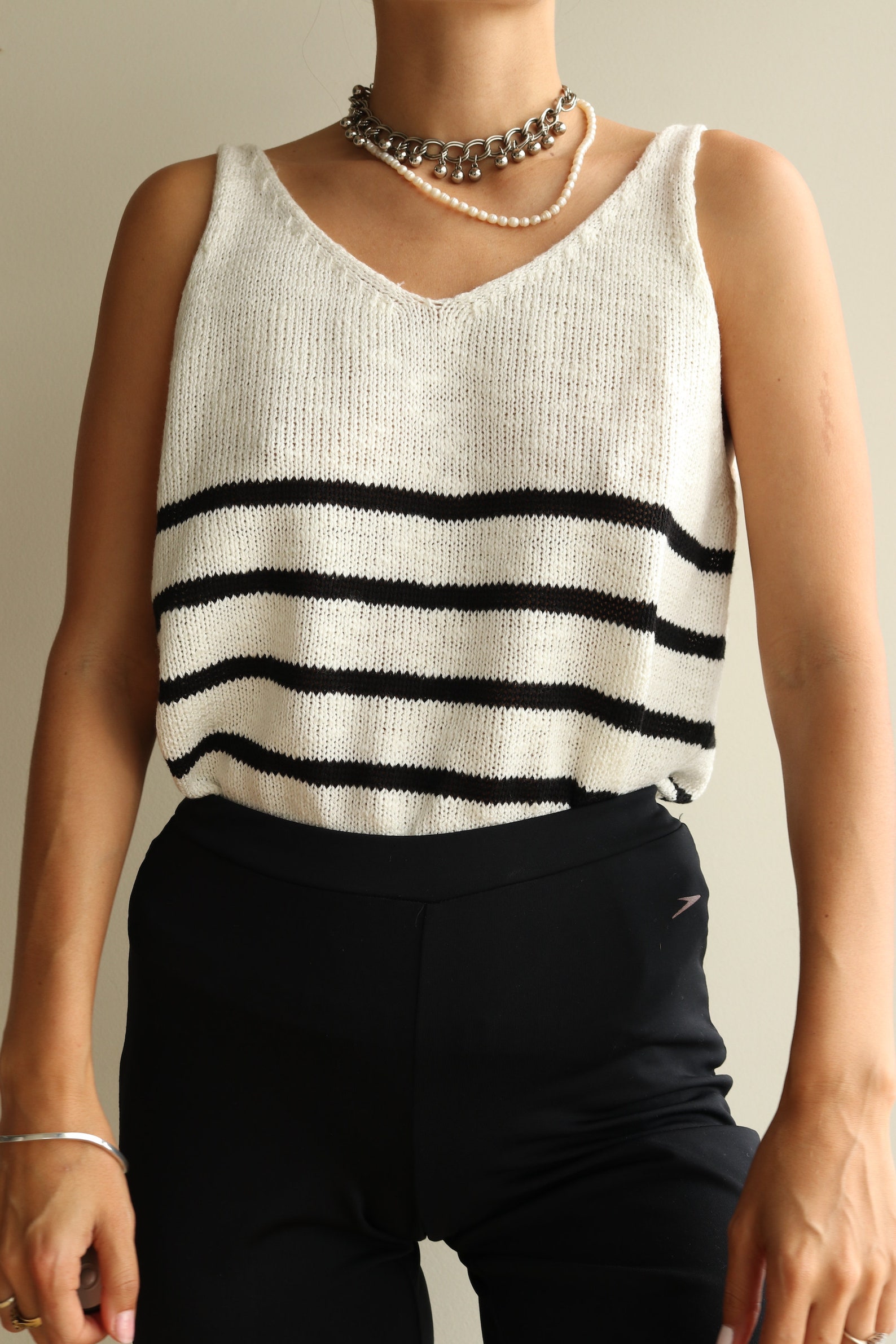 navy and white striped vest top