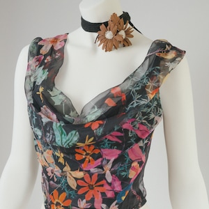 SOLD ) Archival Vivienne Westwood Printed Silk Chiffon Floral Corset 1995? Size III fully boned
